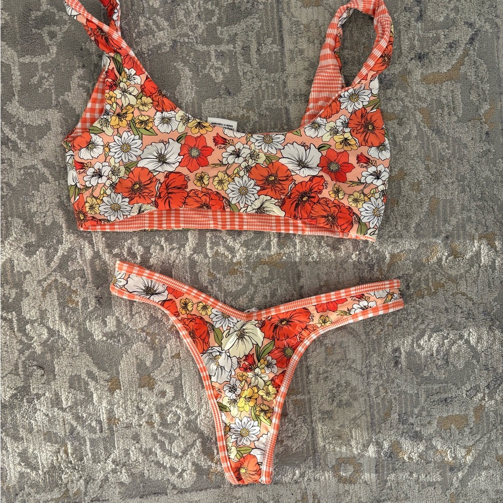 Floral Bikini Set in Red and White